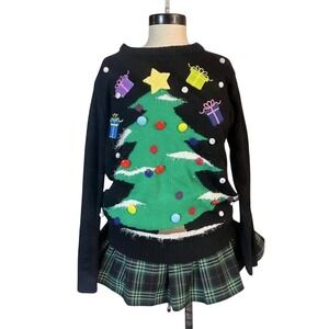 Medium Black Light-Up Christmas Sweater Stretchy Holiday Cozy Party‎